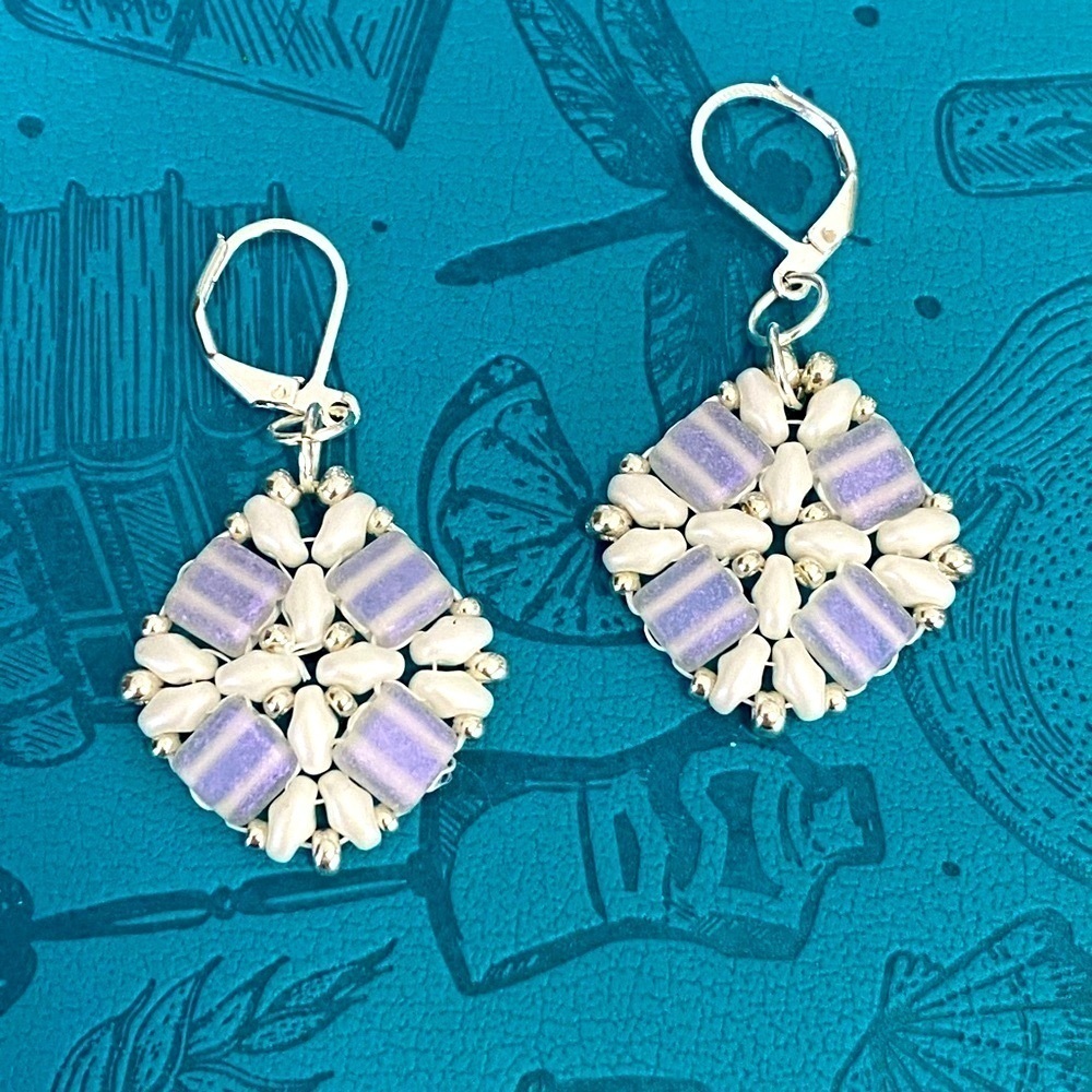 Handmade White Iridescent Silver Czech Glass Bead Earrings